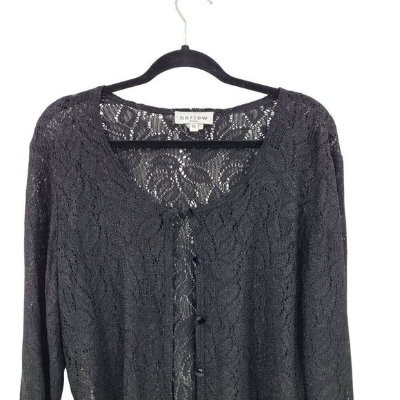 Vtg Black Lace Cardigan Sweater Button Front Sz 16 Formal Metallic Fleck Womens - Picture 5 of 10